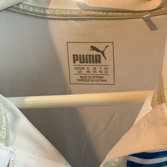 Puma White and Blue Striped Polo Golf Shirts - Picture 3 of 5